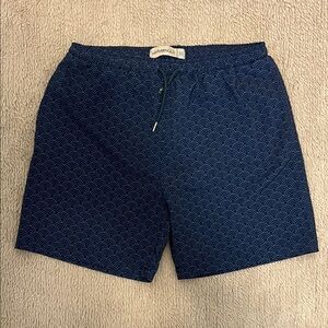 Men's Navy Patterned Swim Trunks